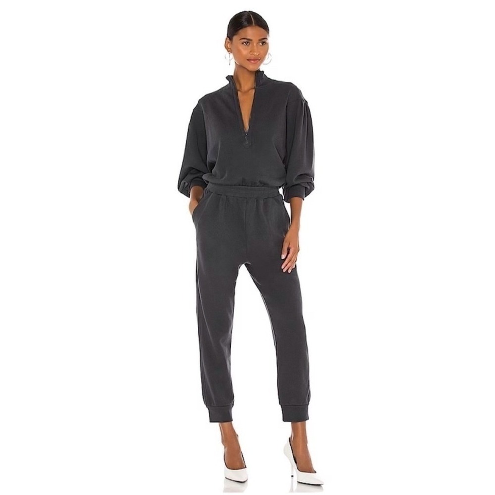 FRAME Easy Jumpsuit Faded‎ Noir Organic Pima Cotton French Terry XL